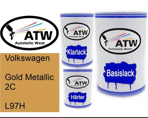 Volkswagen, Gold Metallic 2C, L97H: 500ml Lackdose + 500ml Klarlack + 250ml Härter - Set, von ATW Autoteile West.